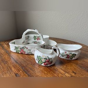 Vintage Hammersley Sugar and Creamer Basket Tray Set Strawberry Ripe Pattern
